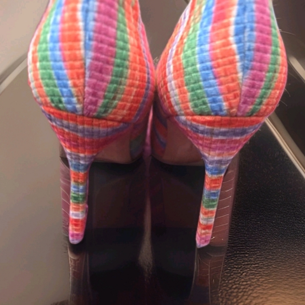 Manolo Blahnik Rainbow Striped Pointed-Toe Pumps - Picture 5 of 6